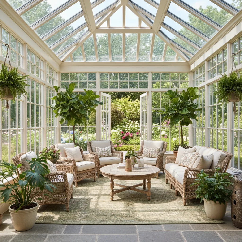 Sunroom addition with large windows and natural light